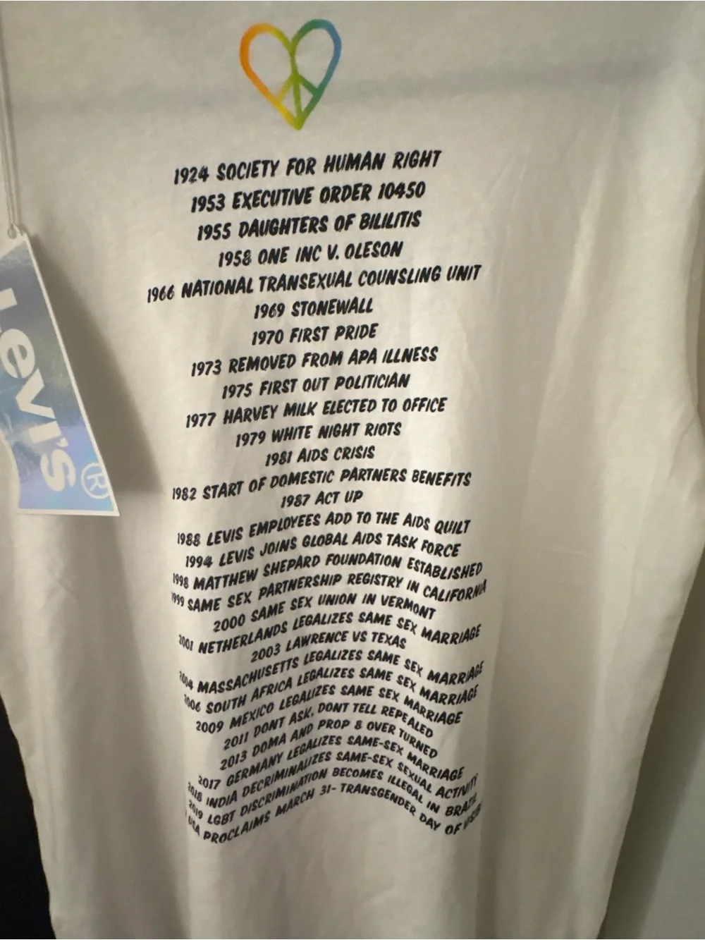 NWT Levi's Pride Community Graphic T-Shirt Tee in White LGBTQ+ great List/ Back